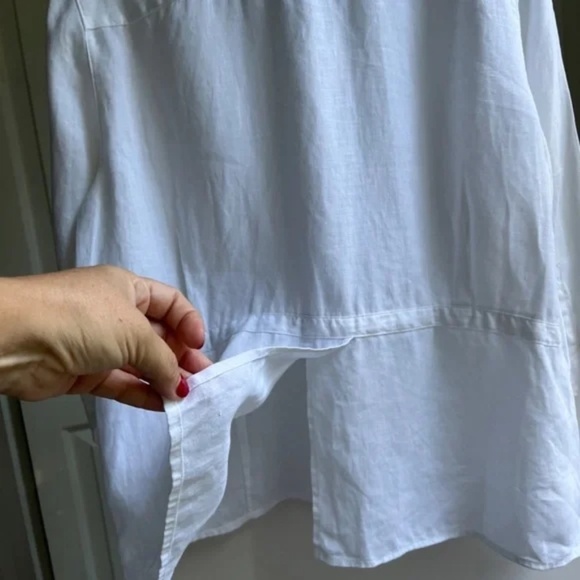 Edward White Linen Back Split Hem Double Front Chest Pocket Shirt Blouse, Size L - Picture 10 of 10